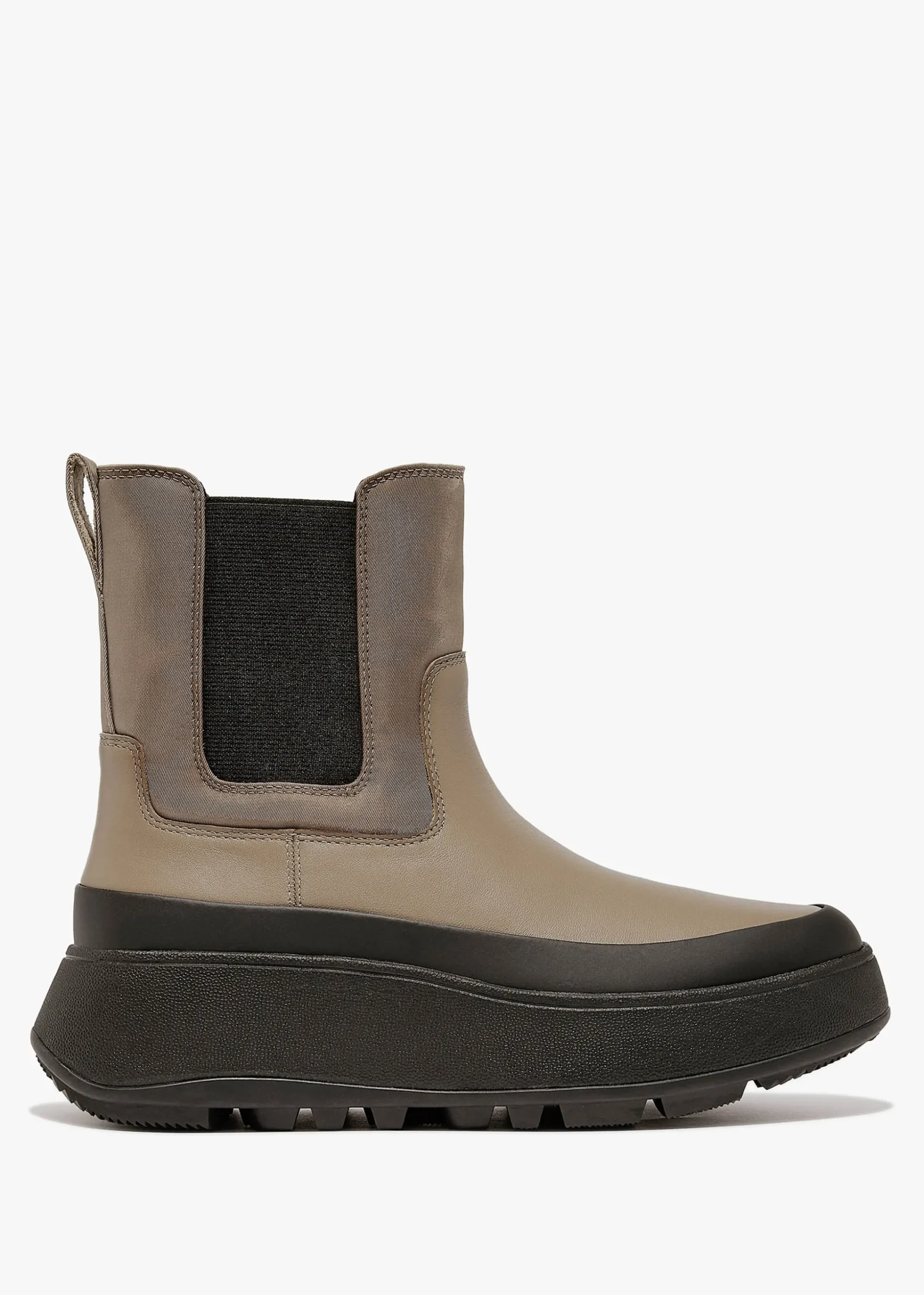 F-Mode Water-Resistant Minky Grey Fabric & Leather Flatform Chelsea Boots