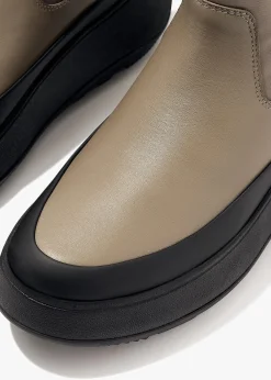 F-Mode Water-Resistant Minky Grey Fabric & Leather Flatform Chelsea Boots