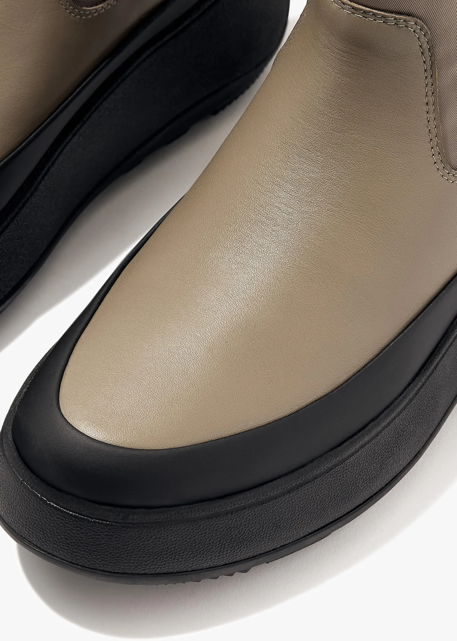 F-Mode Water-Resistant Minky Grey Fabric & Leather Flatform Chelsea Boots
