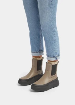 F-Mode Water-Resistant Minky Grey Fabric & Leather Flatform Chelsea Boots