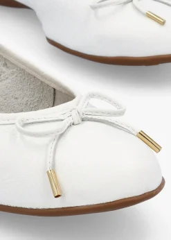 Gambi White Tumbled Leather Ballet Pumps