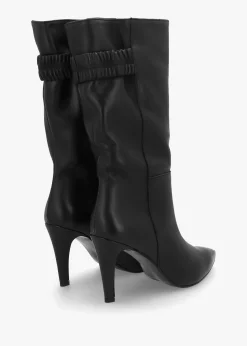 Gardenia 80's Black Leather Elasticated Back Heeled Calf Boots