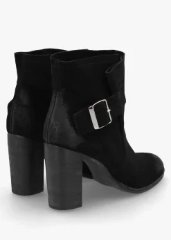 Giddy Black Suede Buckle Block Heeled Ankle Boots