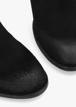 Giddy Black Suede Buckle Block Heeled Ankle Boots