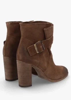 Giddy Taupe Suede Buckle Block Heeled Ankle Boots