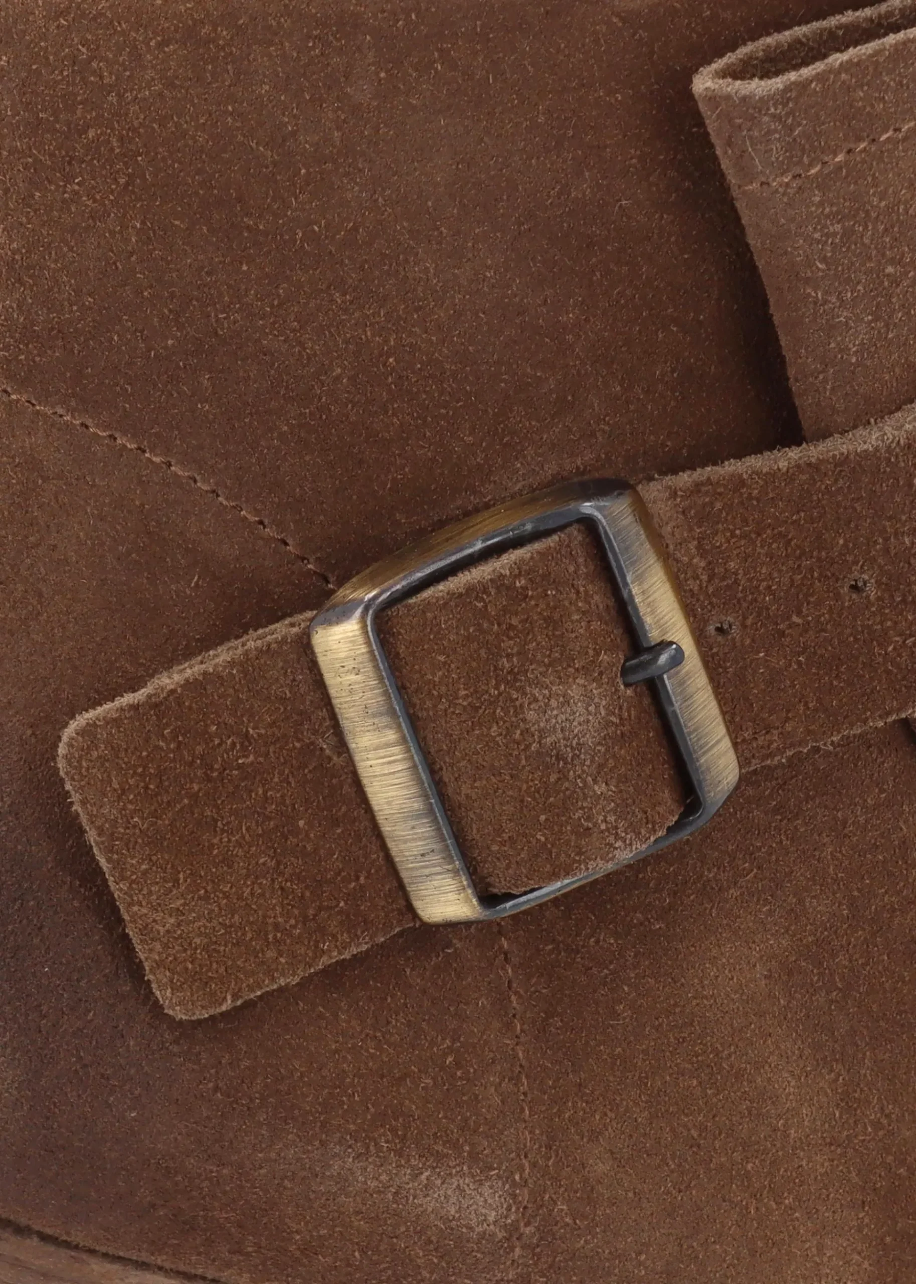 Giddy Taupe Suede Buckle Block Heeled Ankle Boots