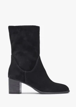 Gigi Black Suede Block Heel Calf Boots