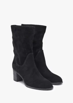 Gigi Black Suede Block Heel Calf Boots