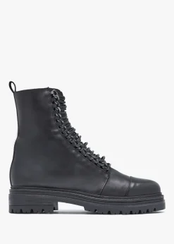 Grace Black Leather Chain Detail Ankle Boots