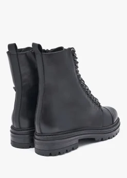 Grace Black Leather Chain Detail Ankle Boots