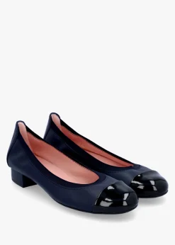 Gretschen Navy Leather Patent Toe Cap Ballerina Pumps