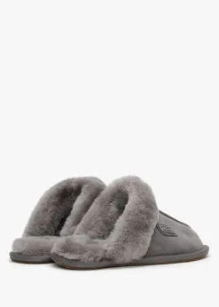 Grey Double-Face Sheepskin Closed Mule Slippers