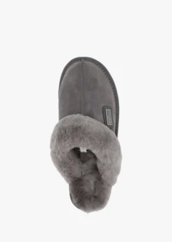Grey Double-Face Sheepskin Closed Mule Slippers