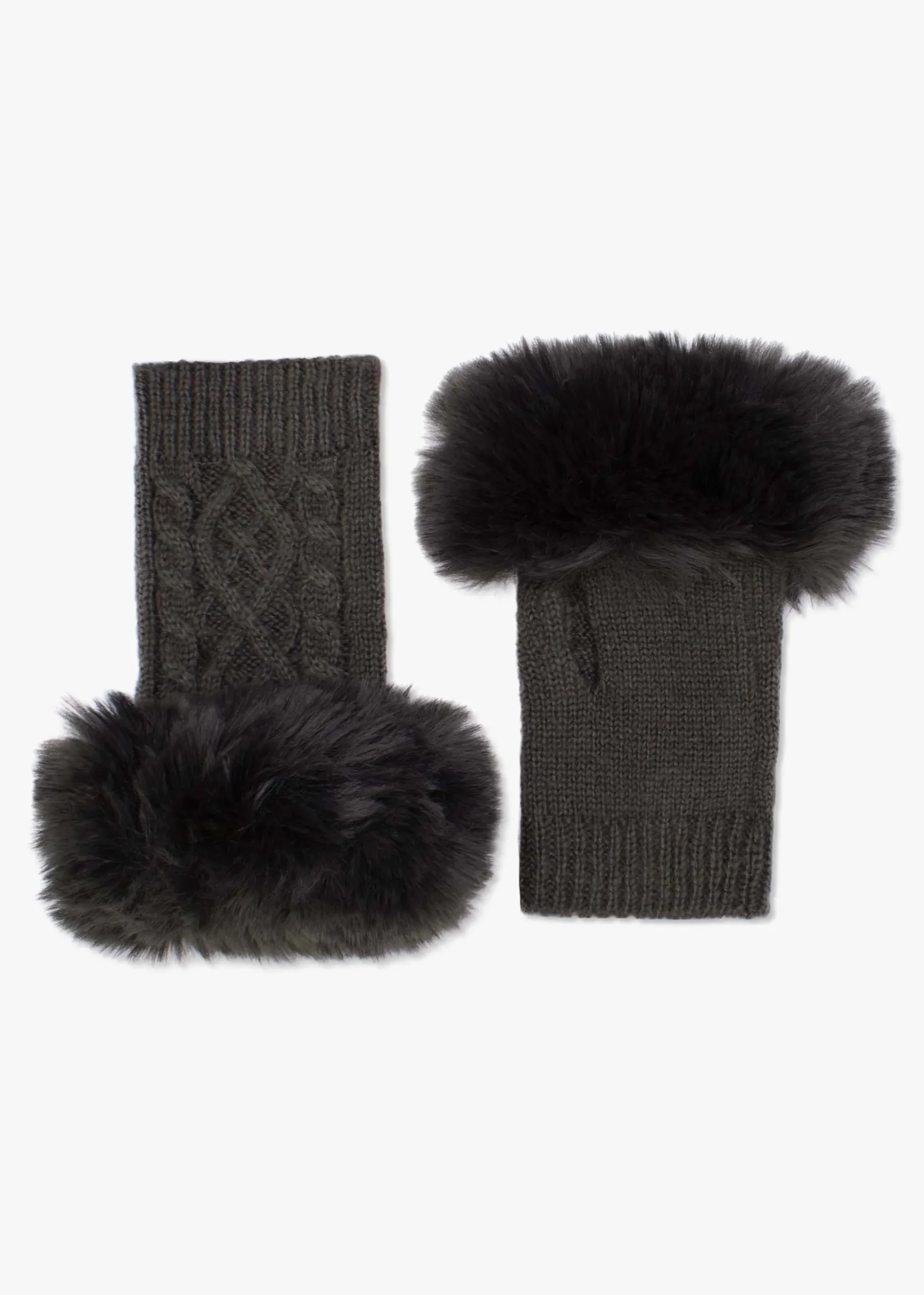 Grey Faux Fur Fingerless Gloves