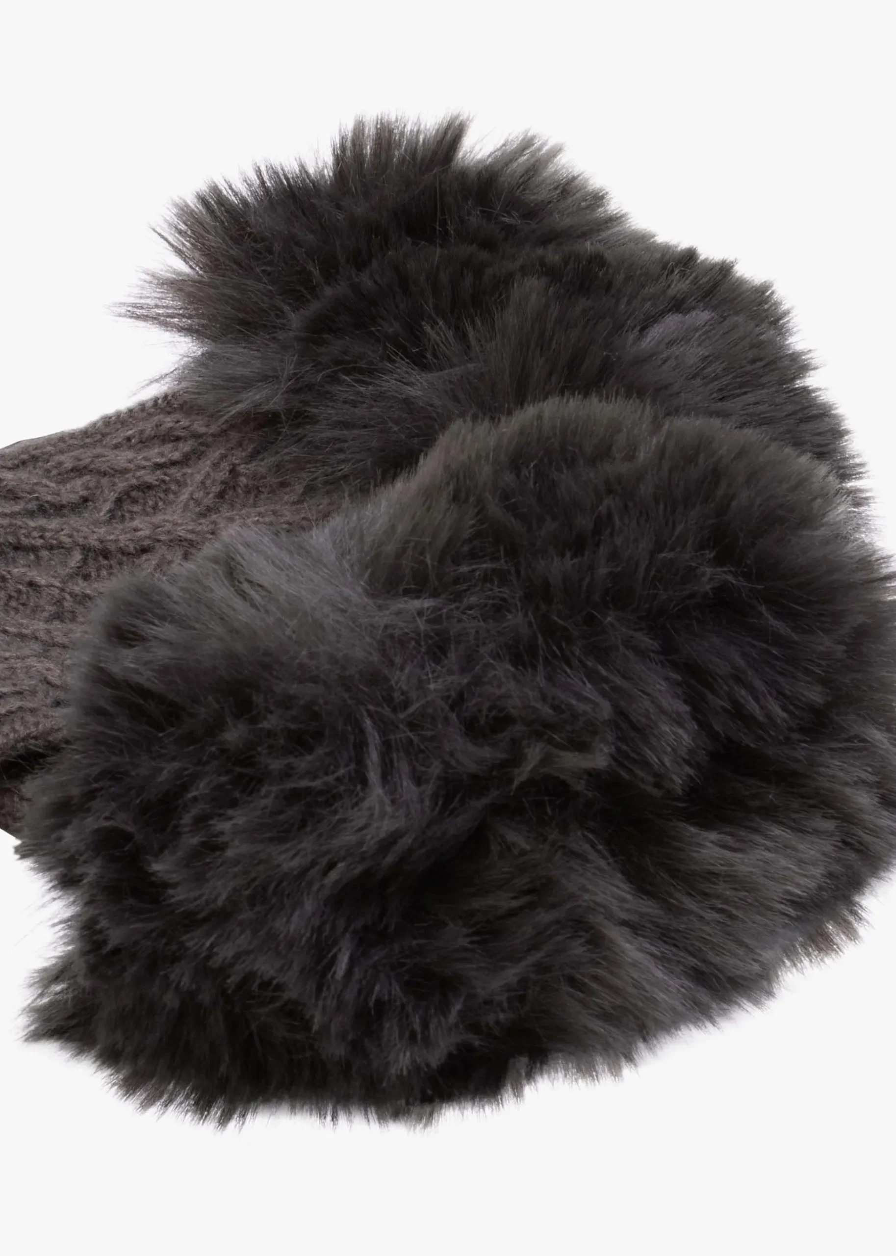 Grey Faux Fur Fingerless Gloves