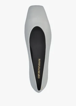 Grey Leather Square Toe Ballet Pumps