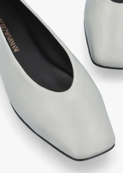 Grey Leather Square Toe Ballet Pumps