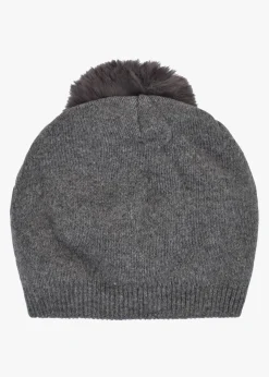 Grey Slouchy Knitted Pom Pom Hat