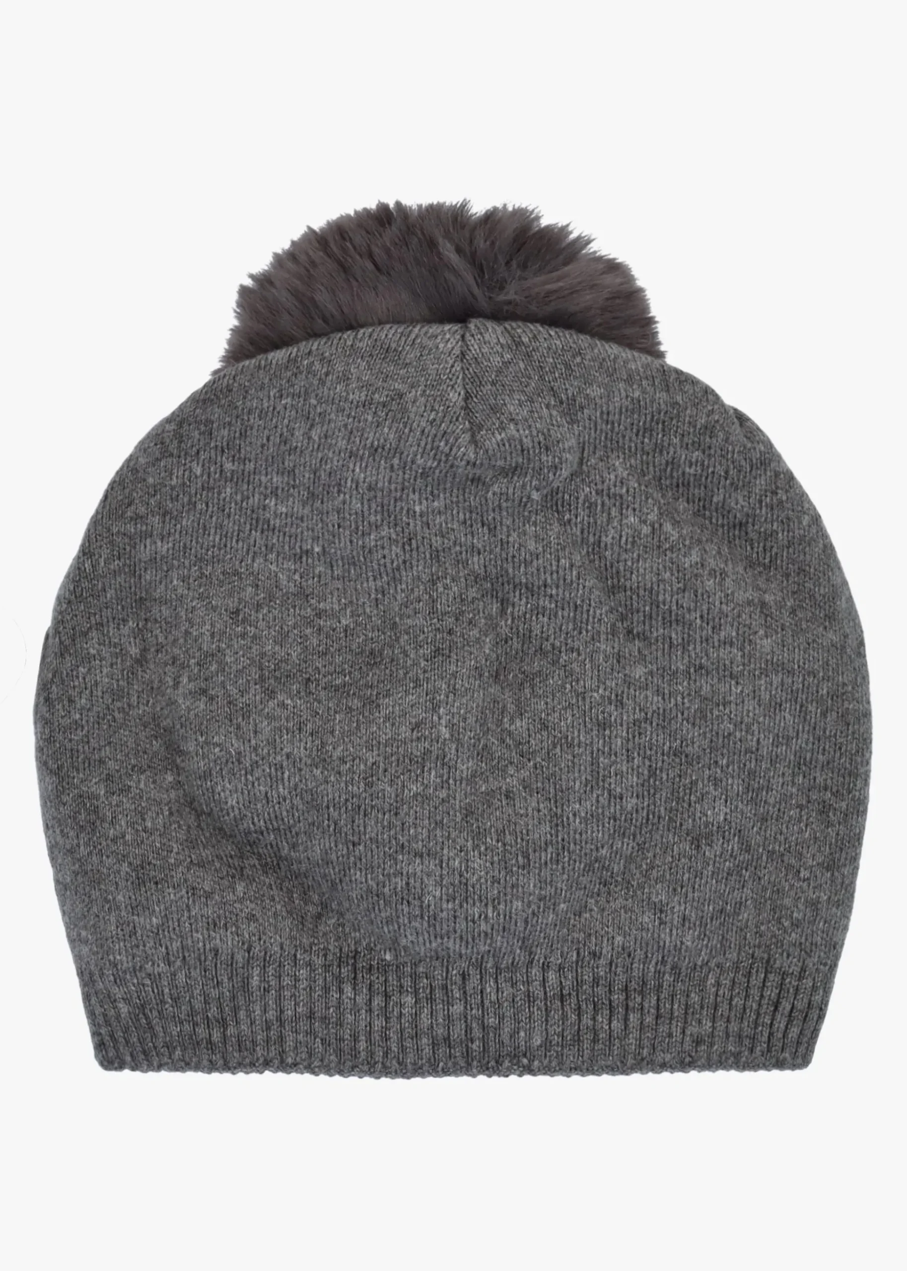 Grey Slouchy Knitted Pom Pom Hat