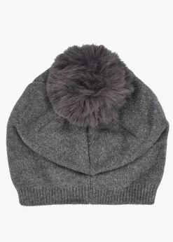 Grey Slouchy Knitted Pom Pom Hat