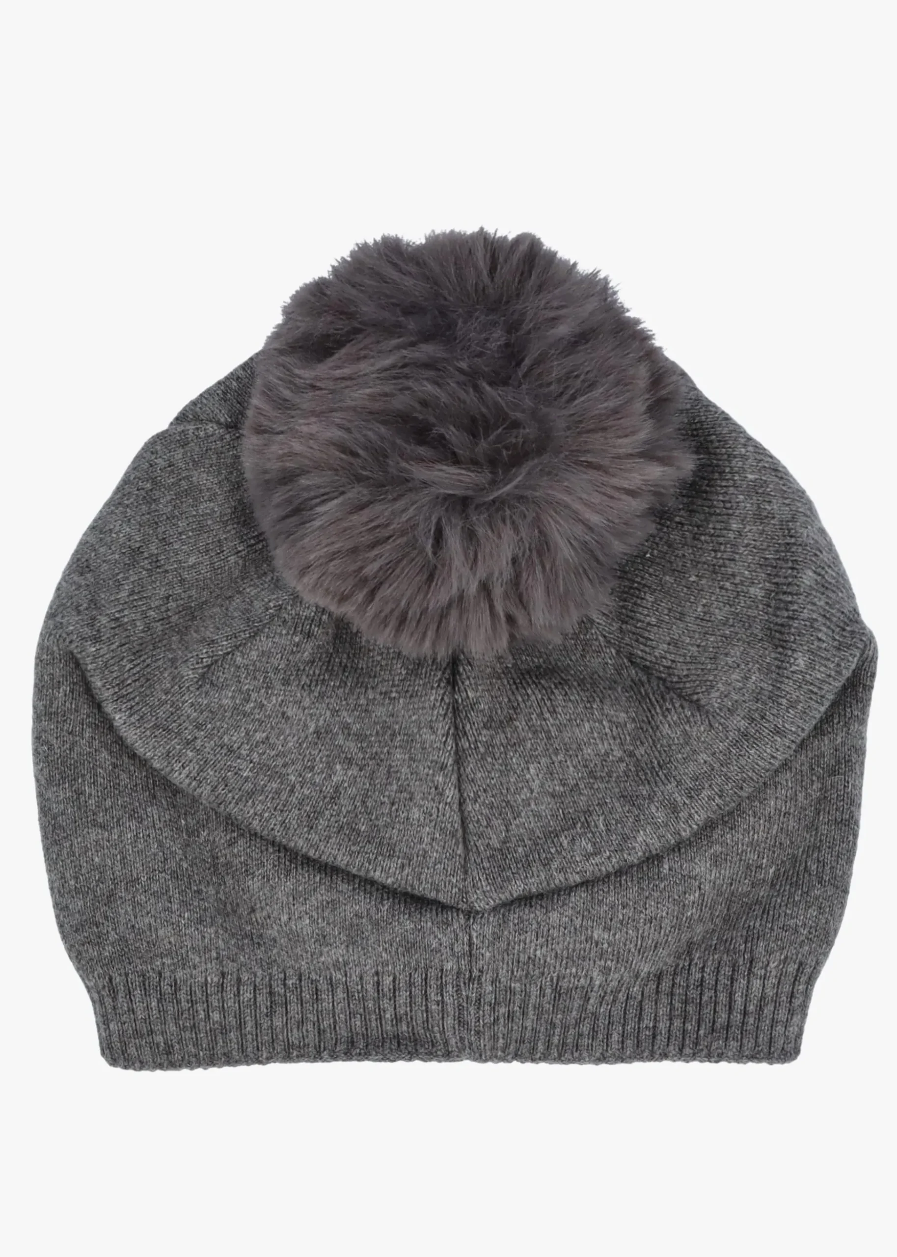 Grey Slouchy Knitted Pom Pom Hat
