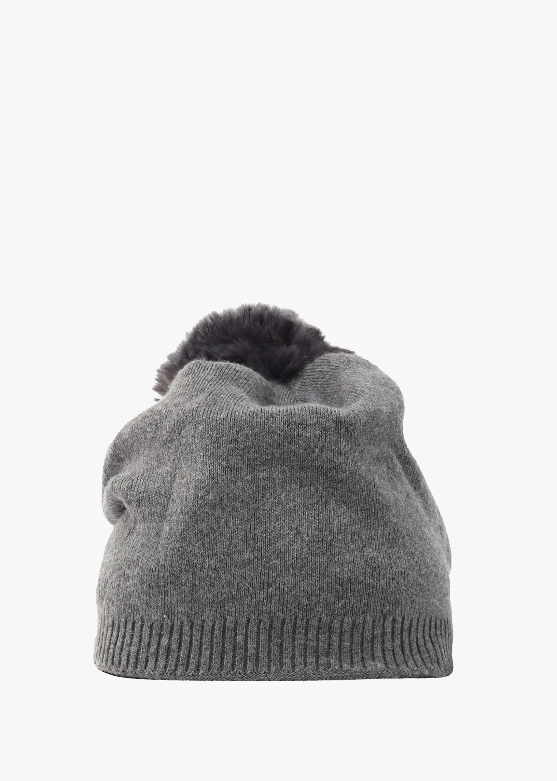 Grey Slouchy Knitted Pom Pom Hat