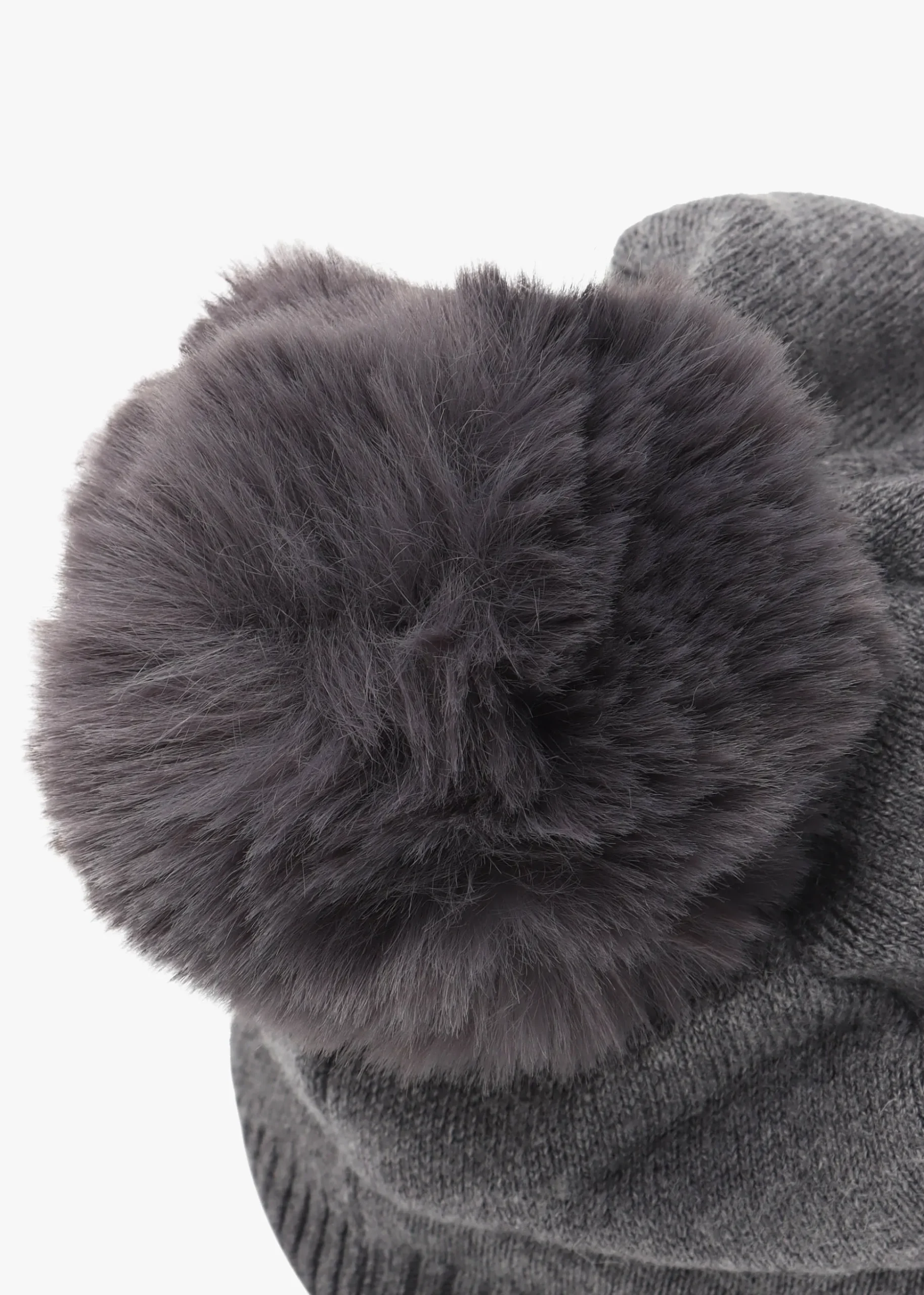 Grey Slouchy Knitted Pom Pom Hat