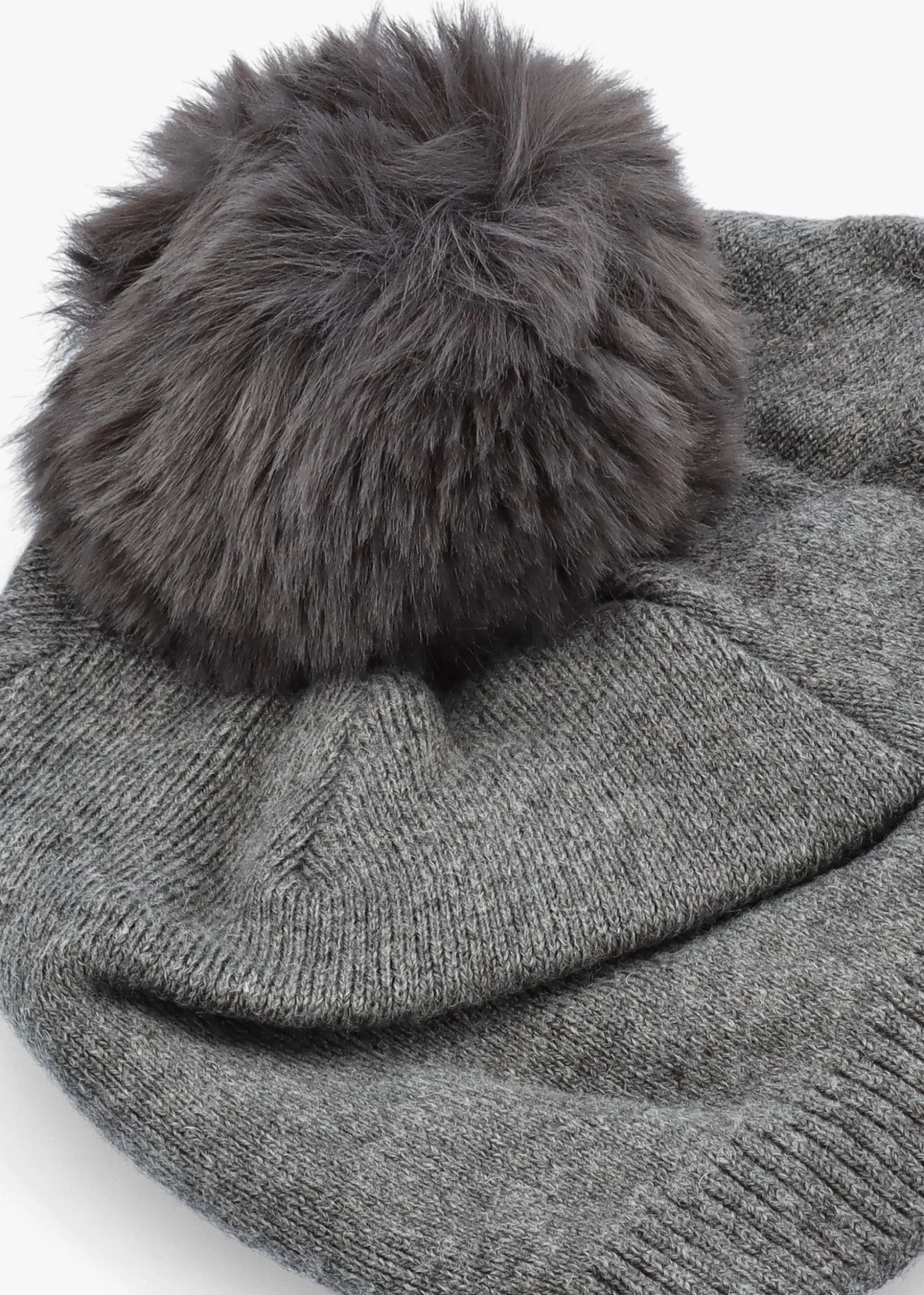 Grey Slouchy Knitted Pom Pom Hat