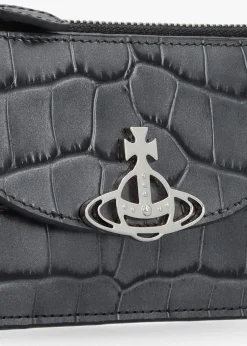 Half Moon Embossed Croc Anthracite Leather Card Holder