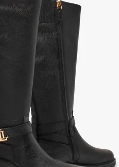 Hallee Black Leather Knee Boots