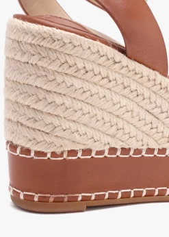 Hilarie Polo Tan Leather Wedge Espadrilles
