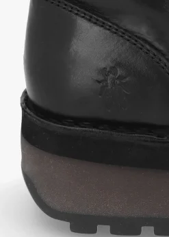 Hole Black Leather Low Wedge Ankle Boots