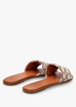 Holly Signature Textile Jacquard Cocoa Burnished Amber Flat Mules