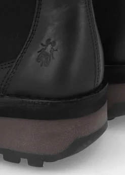 Huud Black Leather Low Wedge Chelsea Boots