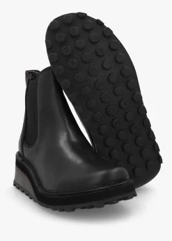 Huud Black Leather Low Wedge Chelsea Boots