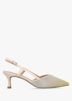 Icamila Cream Diamante Mid Heel Sling Backs