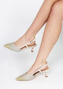 Icamila Cream Diamante Mid Heel Sling Backs