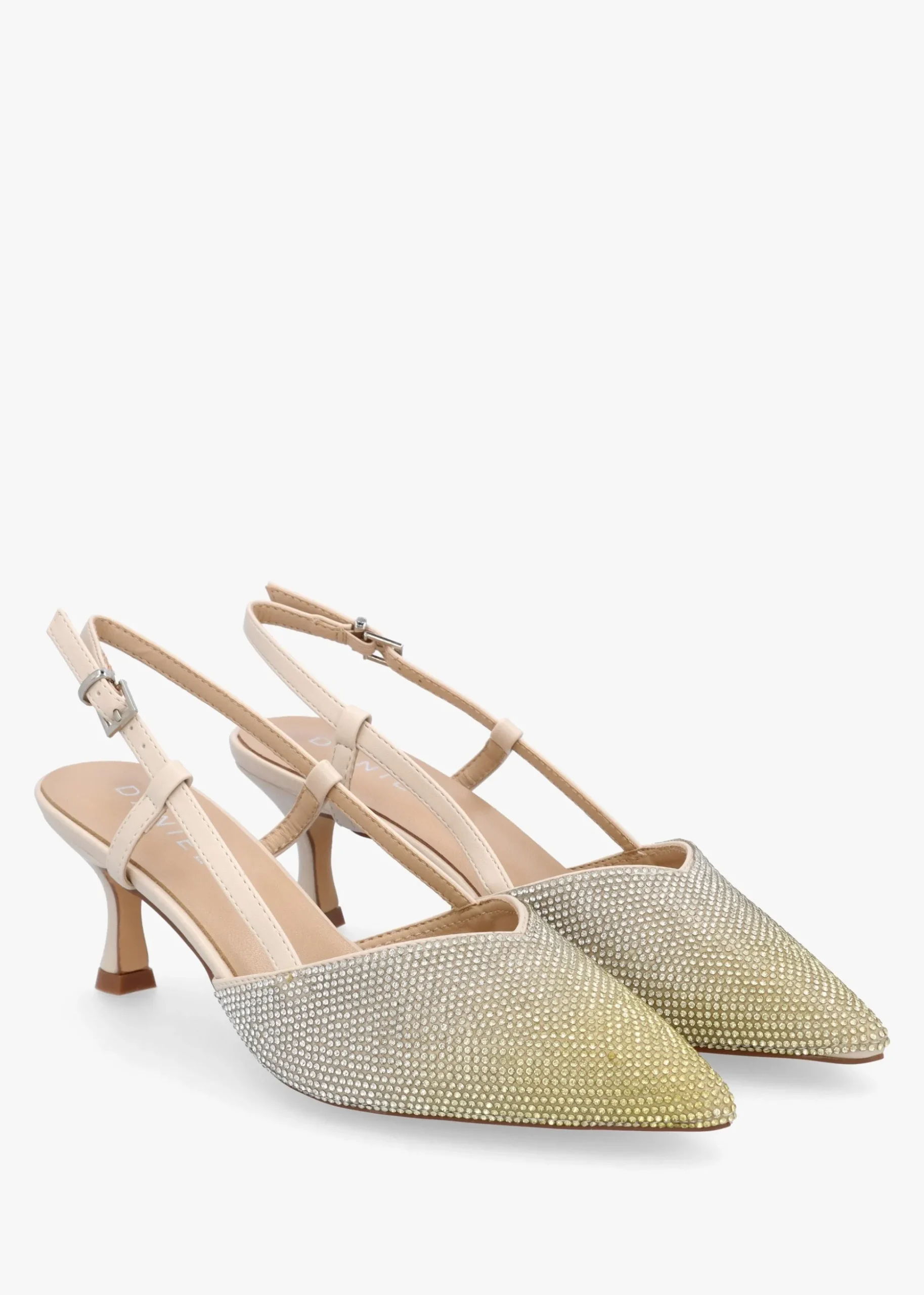 Icamila Cream Diamante Mid Heel Sling Backs