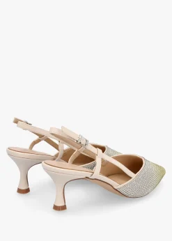 Icamila Cream Diamante Mid Heel Sling Backs
