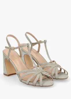 Iceline Gold Metallic T Bar Block Heel Sandals