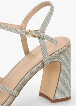 Iceline Gold Metallic T Bar Block Heel Sandals