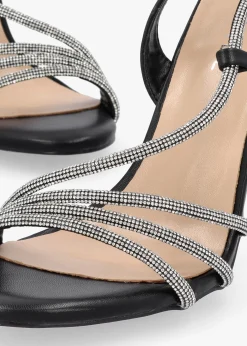 Ichelly Black Diamante Strap High Heel Sandals