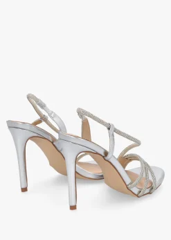 Ichelly Silver Metallic Diamante Strap High Heel Sandals