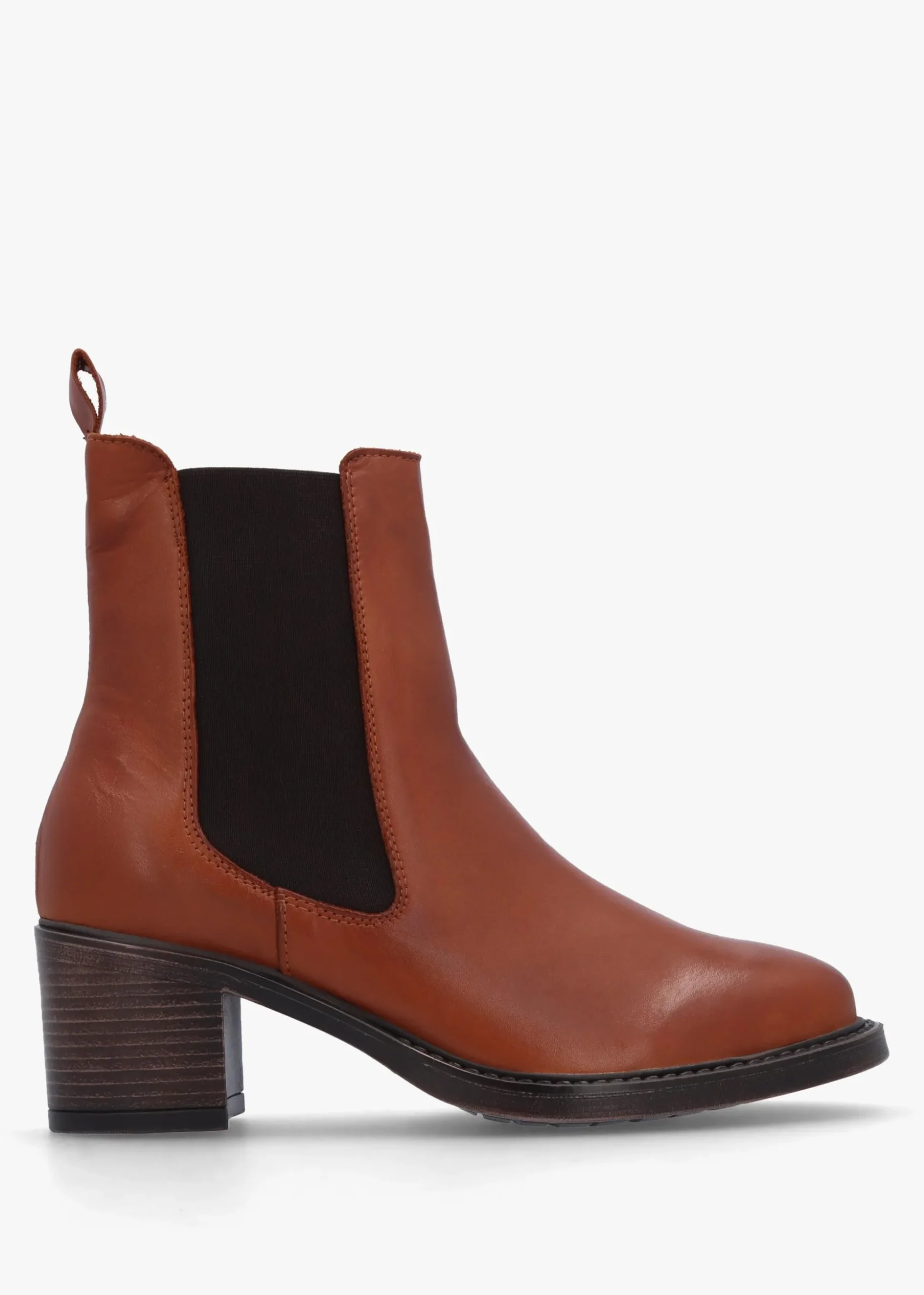 Ichels Tan Leather Block Heel Chelsea Boots