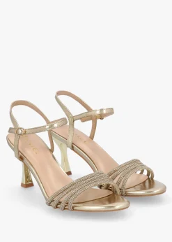 Icris Gold Metallic Strappy Mid Heel Sandals