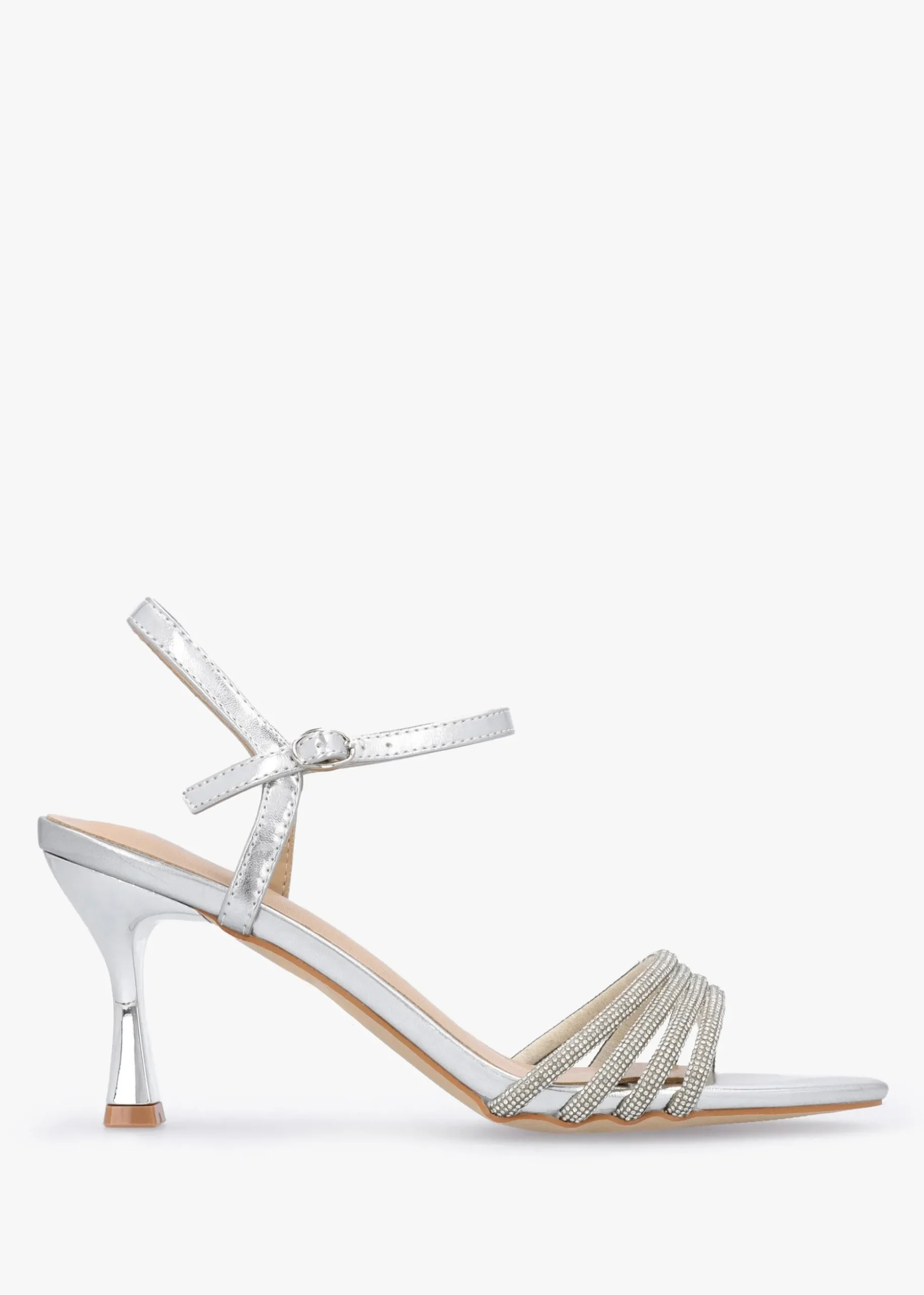 Icris Silver Metallic Strappy Mid Heel Sandals