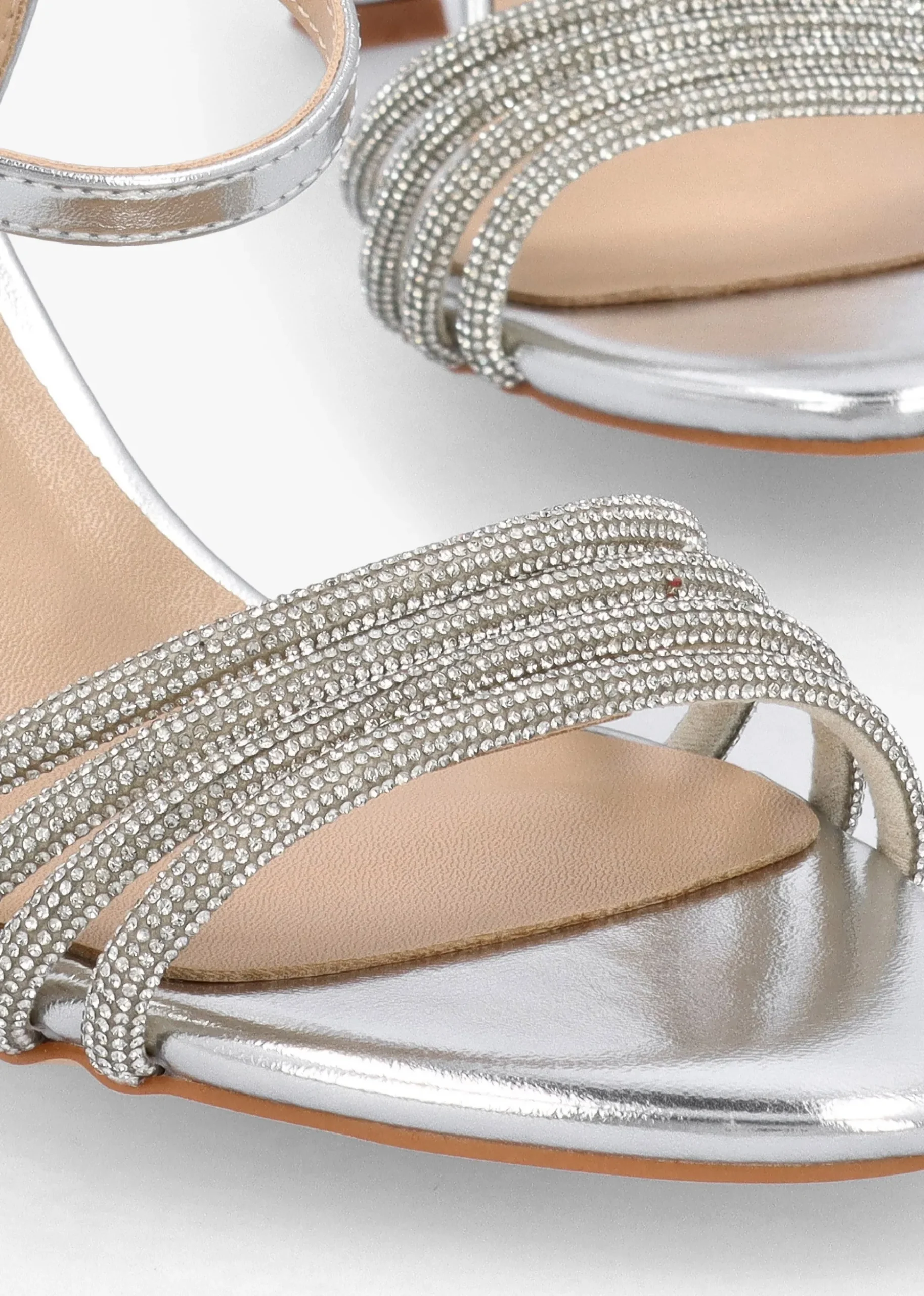 Icris Silver Metallic Strappy Mid Heel Sandals