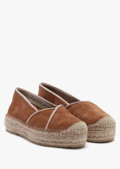 Idiamante Tan Suede Embellished Flatform Espadrilles