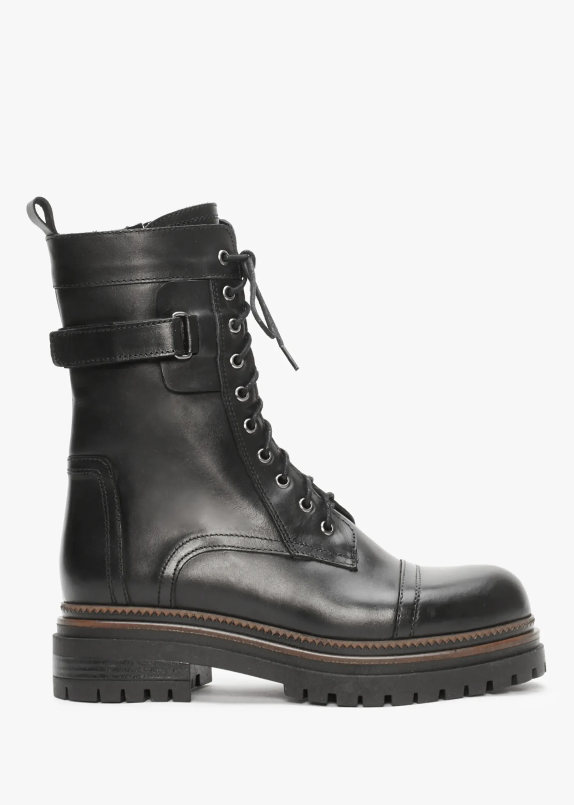 Idris Black Leather Ankle Strap Biker Boots