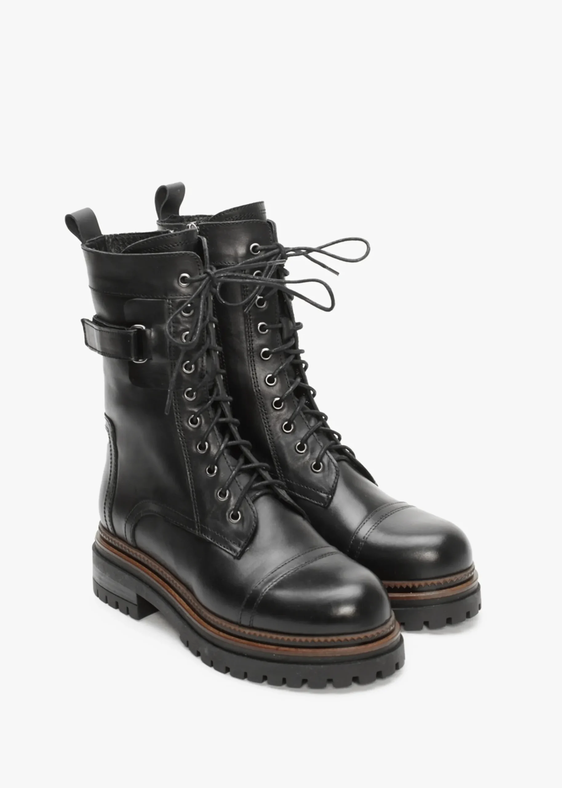 Idris Black Leather Ankle Strap Biker Boots